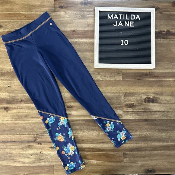 Matilda Jane Run Choose Your Own Path Experiments Blue Knit Floral Leggings 10 - Picture 1 of 7
